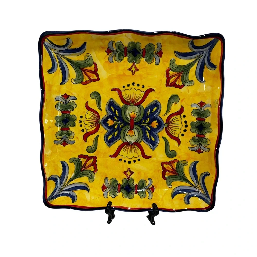 Yellow Talavera Hand Painted Ceramic Square 11.5